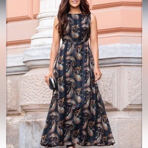 NWT GFlock Collection Black Paisley Patterned Sleeveless Dress